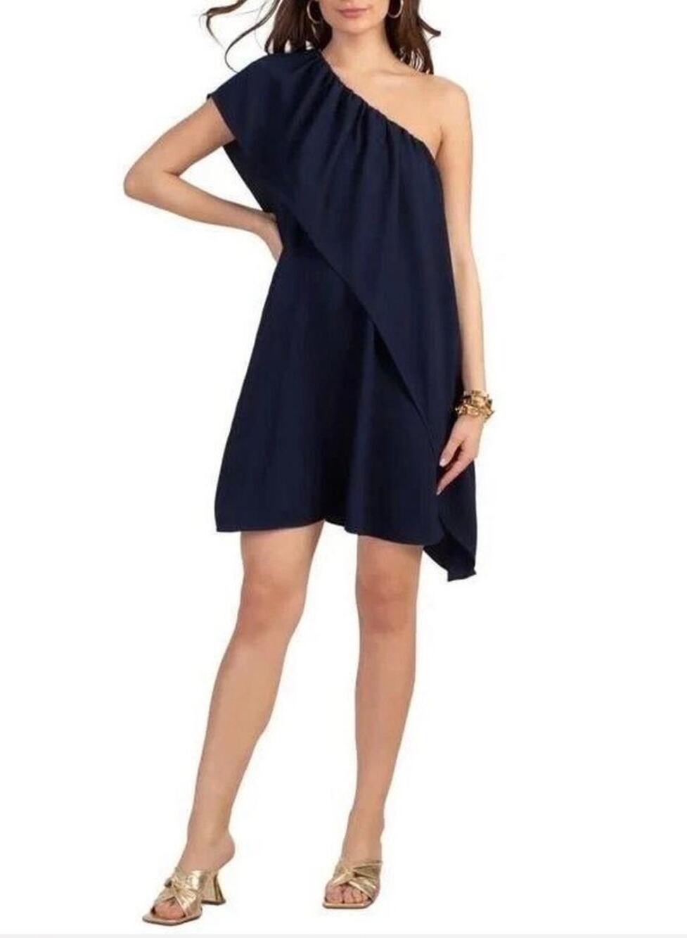 Trina Turk Navy One Shoulder Draped Dress XL NWT $298